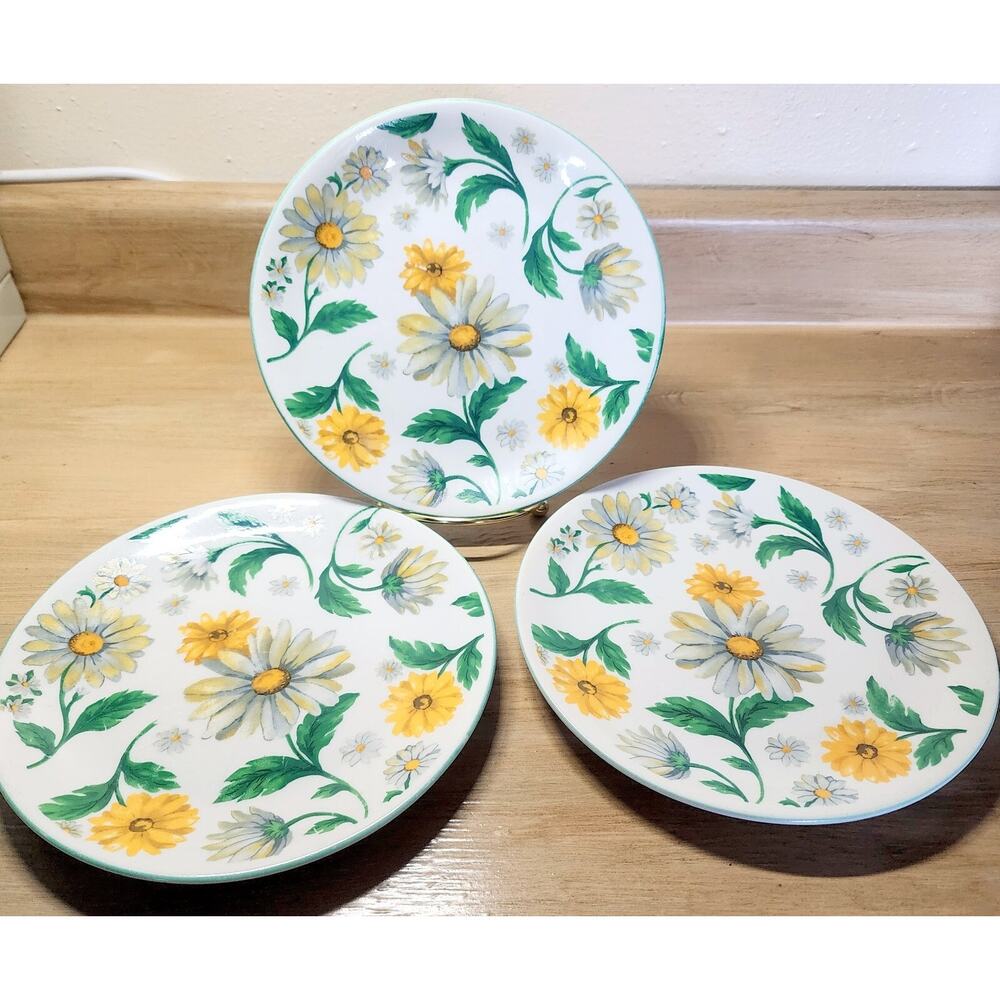 3 Vintage Daisy Garden Floral Country Salad Plate Tabletops Unlimited 80's 90's